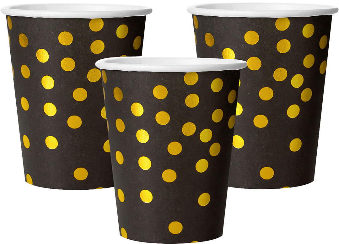 Стаканы (250 мл) Конфетти, Черный/Золото, Металлик, 6 шт.
