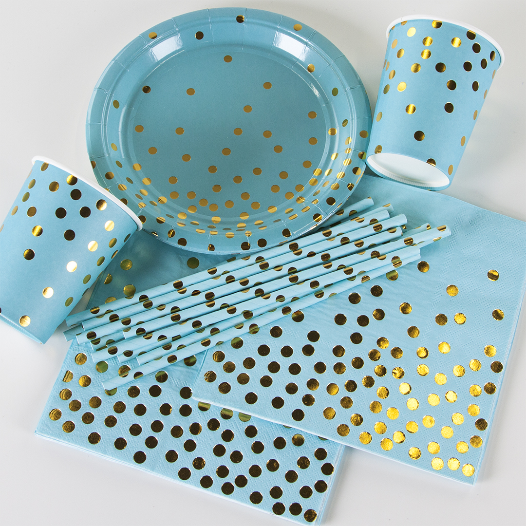 Сервировочные салфетки, Конфетти, Голубой/Золото, Металлик, 33*33 см, 12 шт.