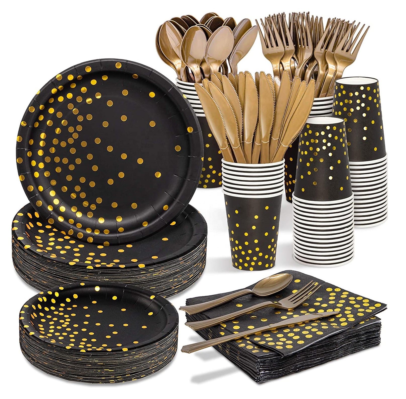 Сервировочные салфетки, Конфетти, Черный/Золото, Металлик, 33*33 см, 12 шт.