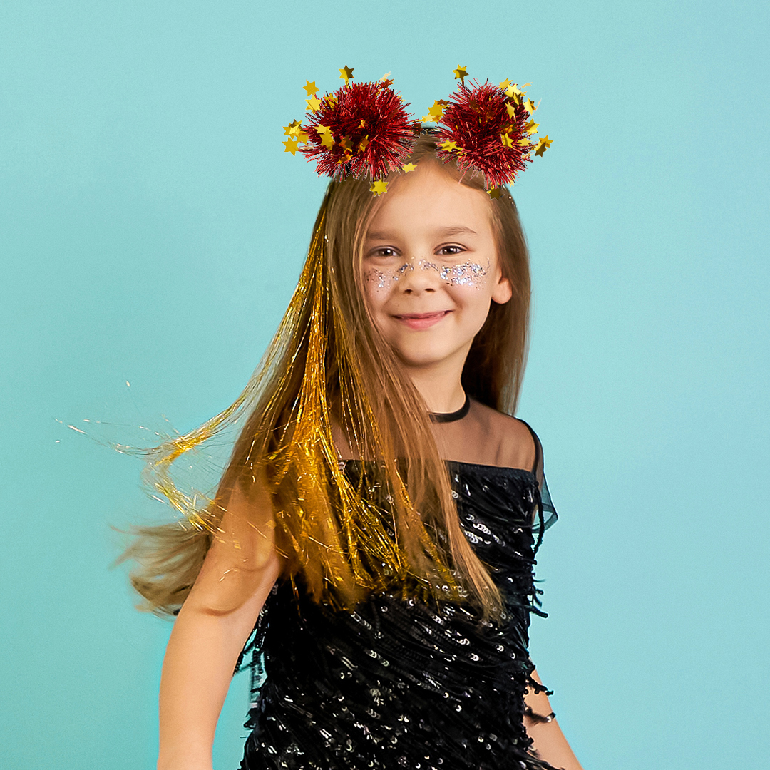 Ободок, Шарики из дождика, Красный/Золото, 1 шт. 