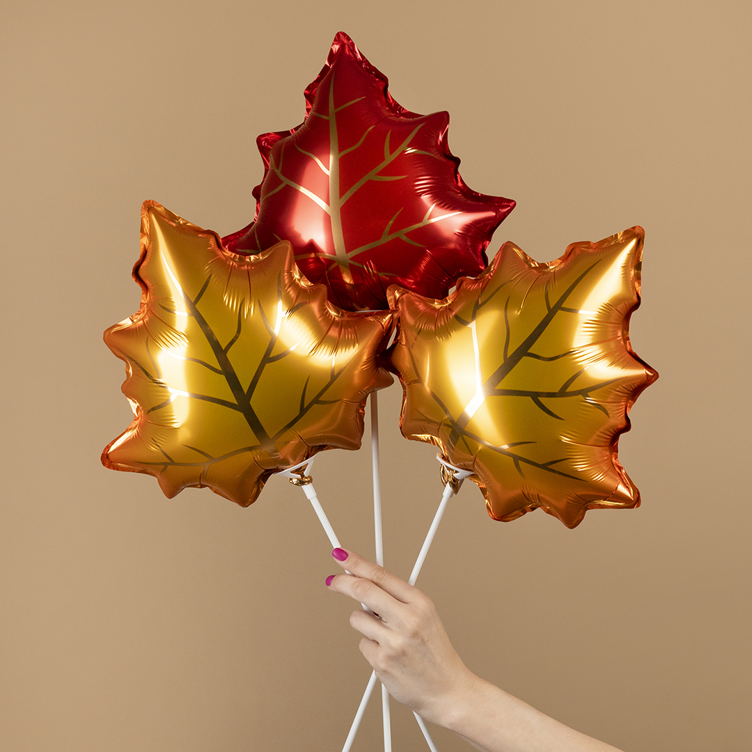 Шар с клапаном (14''/36 см) Мини-фигура, Кленовый лист, Оранжевый, 5 шт. в уп.