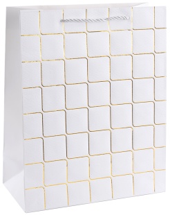 Пакет подарочный, 210гр, Золотые квадраты, Дизайн №3, Белый, Металлик, 44*31*12 см, 1 шт.