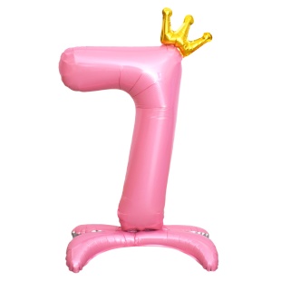 Шар (32''/81 см) Цифра на подставке, 7 Золотая корона, Розовый, 1 шт. в уп.