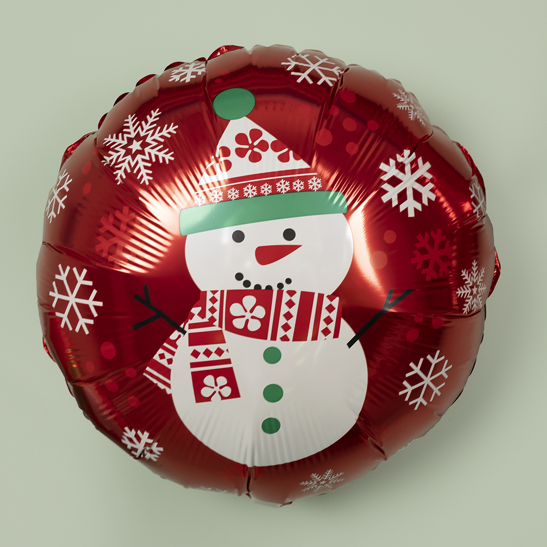 Шар (18''/46 см) Круг, Снеговик, Красный, 1 шт.