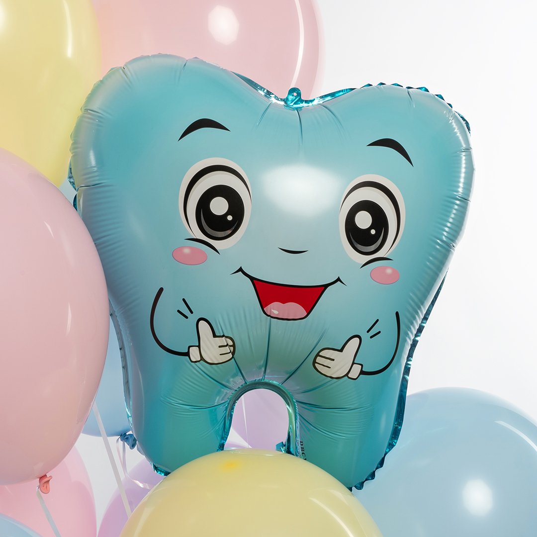 Шар (21''/53 см) Фигура, Милый Зубик, Голубой, 1 шт.