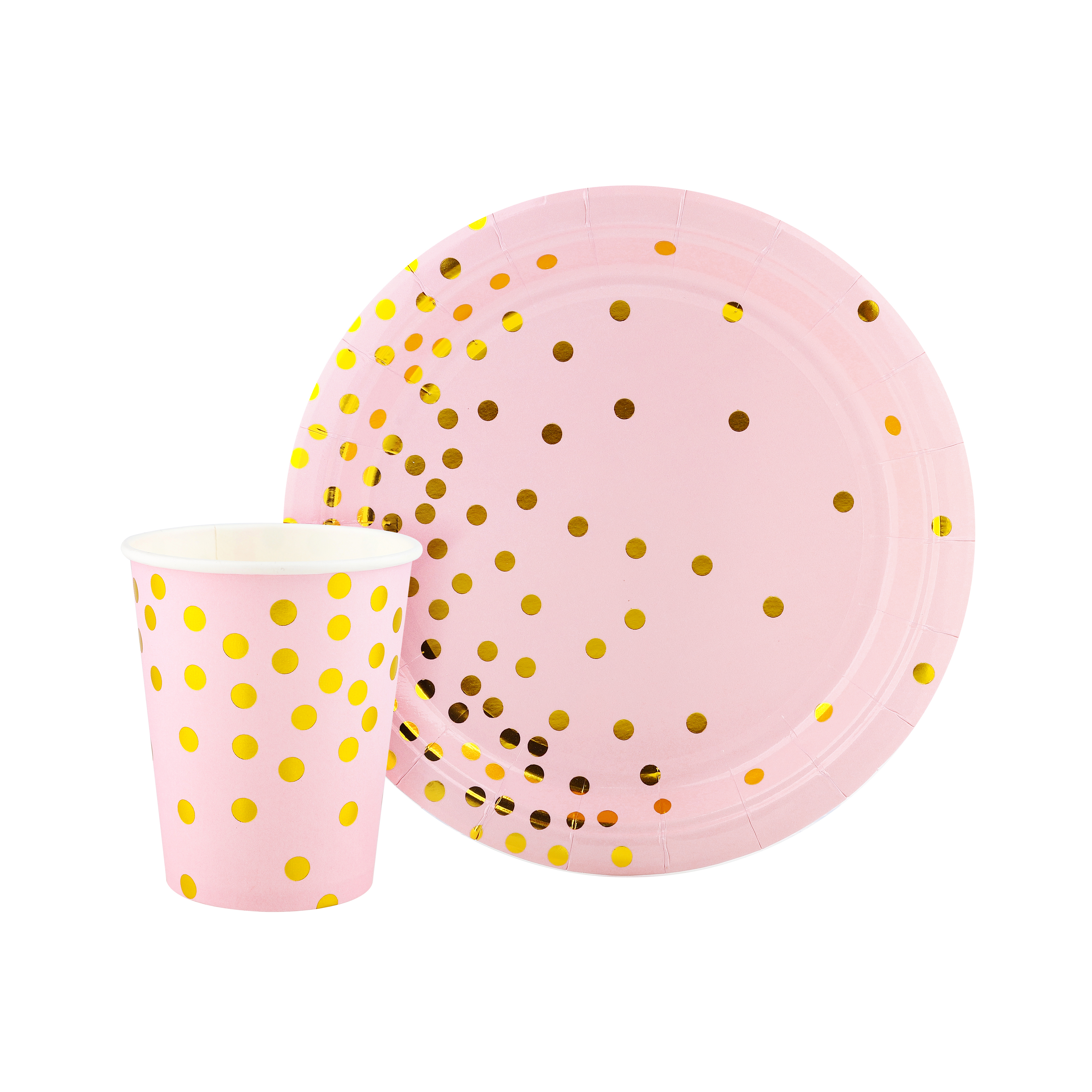 Тарелки (7''/18 см) Конфетти, Розовый/Золото, Металлик, 6 шт.