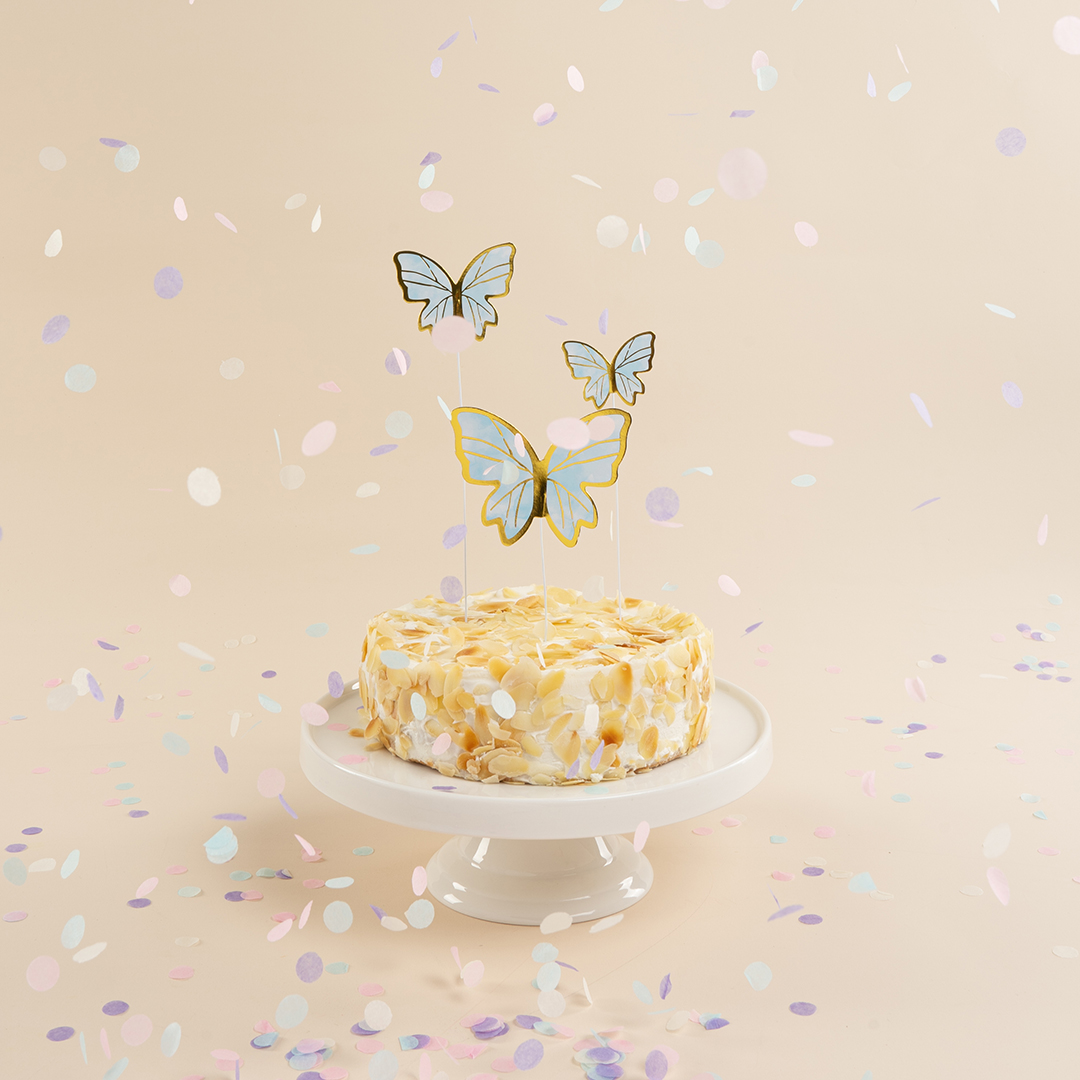 Топперы, Волшебные бабочки, Голубой/Золото, 19 см, 10 шт.