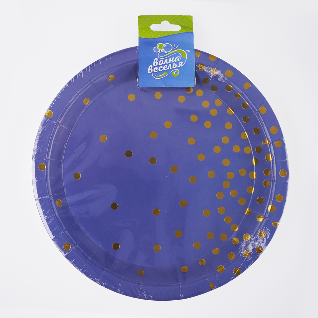Тарелки (7''/18 см) Конфетти, Синий/Золото, Металлик, 6 шт.