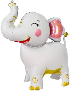 Шар (25''/64 см) Фигура 3D, Слоник, Белый, Сатин, 1 шт. в уп.