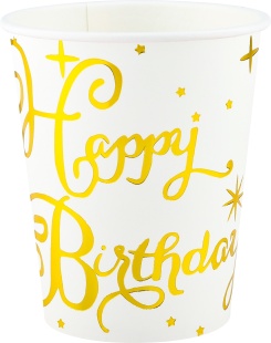 Стаканы (250 мл) Волшебный ДР, Белый/Золото, Металлик, 6 шт.