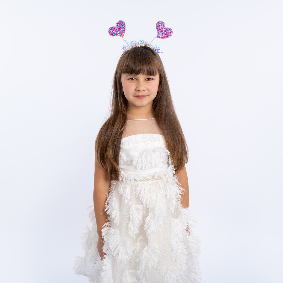 Ободок, Сердечки, Розовый, с блестками, 1 шт. 