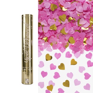 Пневмохлопушка (12/30 см), Ура, Девочка!, Сердца фольга и тишью, Розовый/Золото, Металлик, 1 шт.