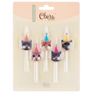 Набор свечей Фигура, Котики, 6 см, 5 шт. с держат.