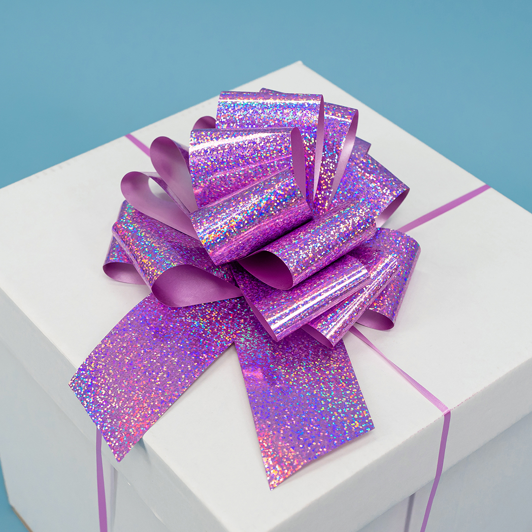 Бант Шар, Розовый, Голография, 21 см, 1 шт. в упак. 