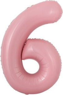 Шар с клапаном (16''/41 см) Мини-цифра, 6, Розовый, Матовый, 1 шт.