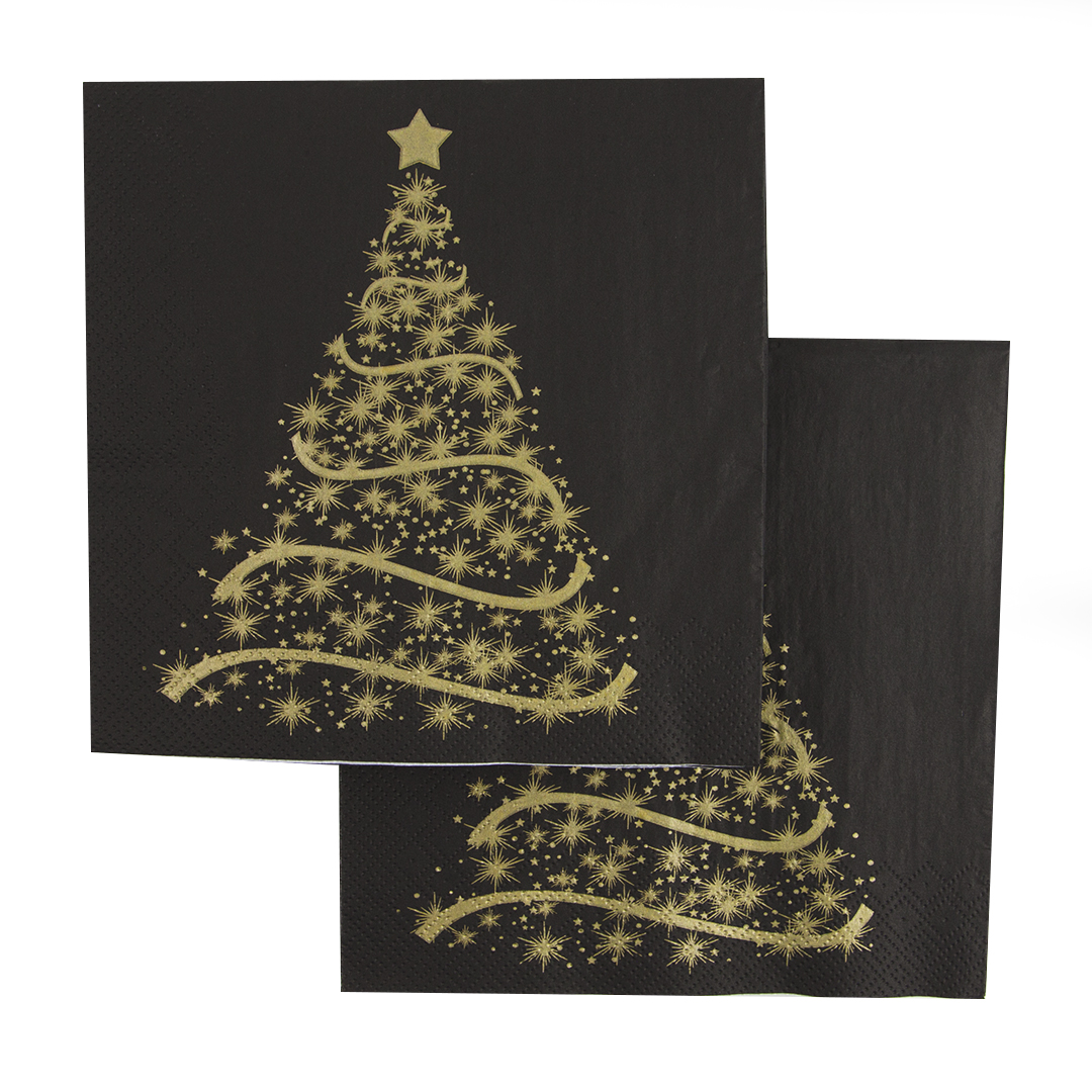 Сервировочные салфетки, Волшебная ель, Черный, 33*33 см, 20 шт.