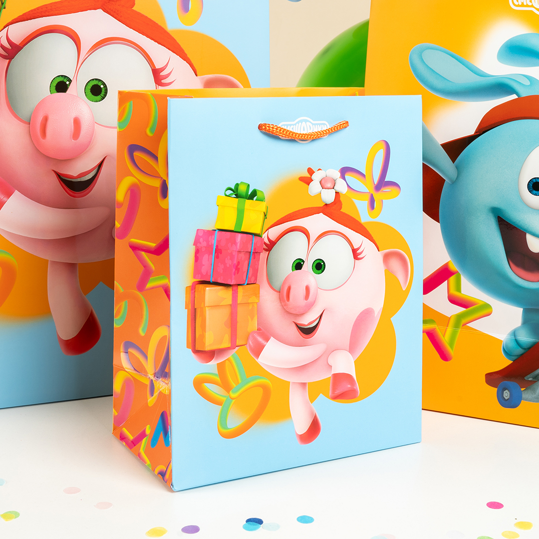 Пакет подарочный, 210гр, Смешарики, 23*18*10 см, 1 шт.