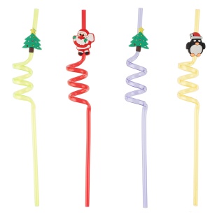 Трубочки для коктейлей (пластик), Новогодний микс, Ассорти, 4 шт. в упак. 