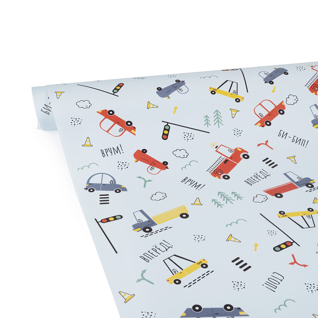 Упаковочная бумага 80гр (0,7*1 м) Машинки, 10 шт.