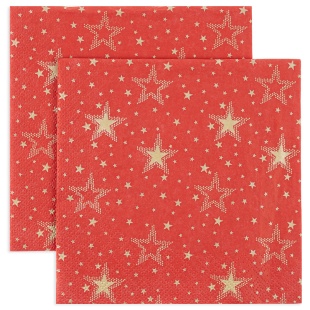 Сервировочные салфетки, Золотые звезды, Красный, 33*33 см, 20 шт.