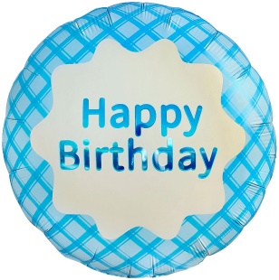 Шар (18''/46 см) Круг, Happy Birthday (клетка виши), Голубой, Сатин, 1 шт. в уп. (цв.этик.)