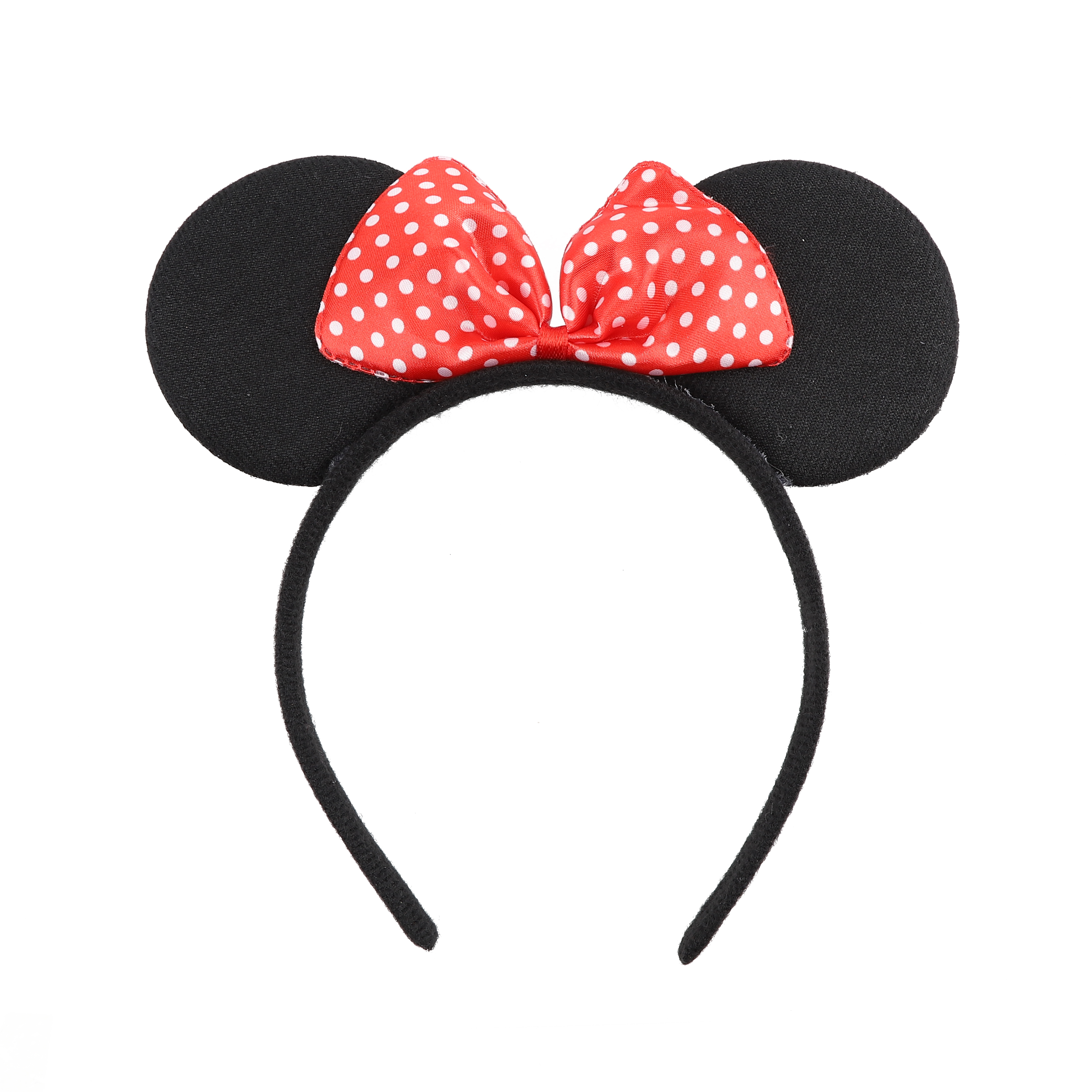 Ободок Мышка с красным бантиком, маленькие точки, Черный, 1 шт. 