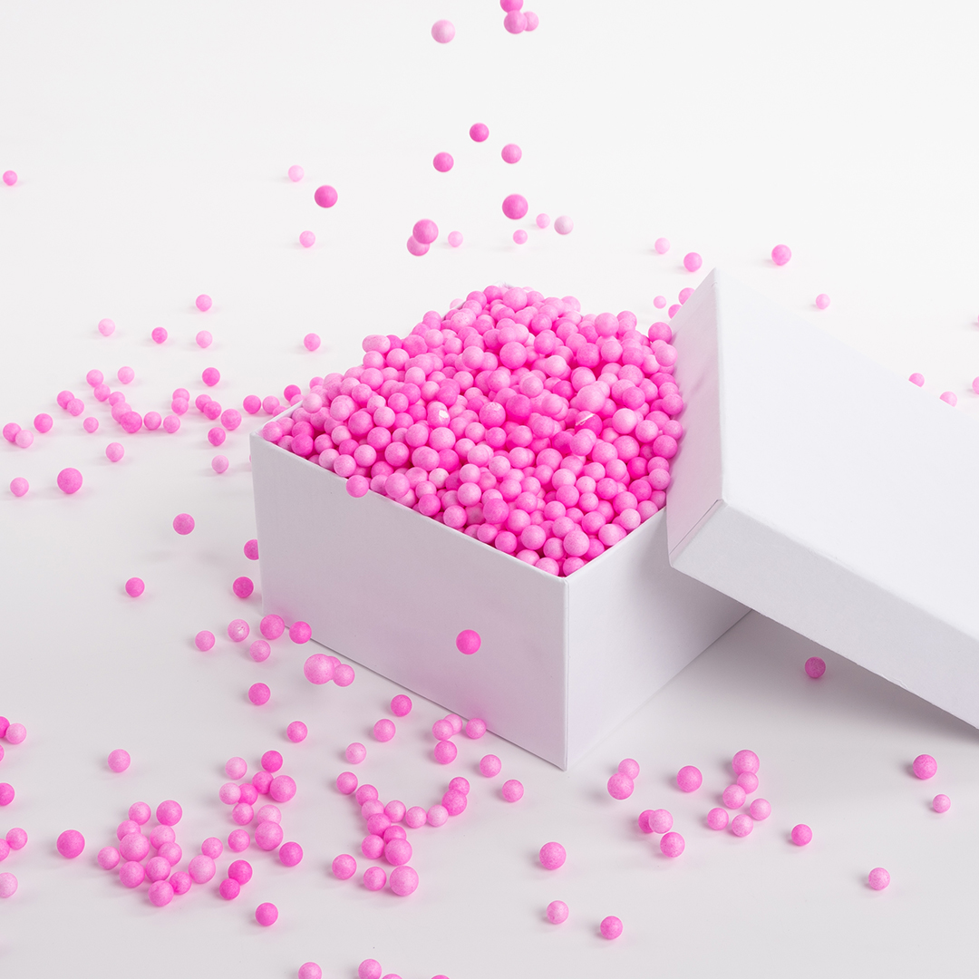 Шарики пенопласт, Розовый, 6-8 мм, 10 гр.