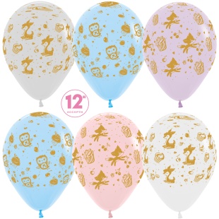 Шар (12''/30 см) Зверята и сладости, Ассорти, кристалл, 5 ст, 10 шт.