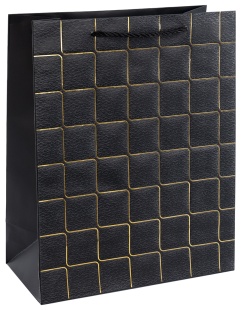 Пакет подарочный, 210гр, Золотые квадраты, Дизайн №1, Черный, Металлик, 44*31*12 см, 1 шт.