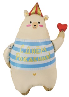 Шар (31''/79 см) Фигура, Мишка с сердечком, Сатин, 1 шт. в уп.