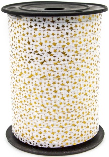 Лента (0,5 см*228,6 м) Золотые звезды, Белый, Металлик, 1 шт.