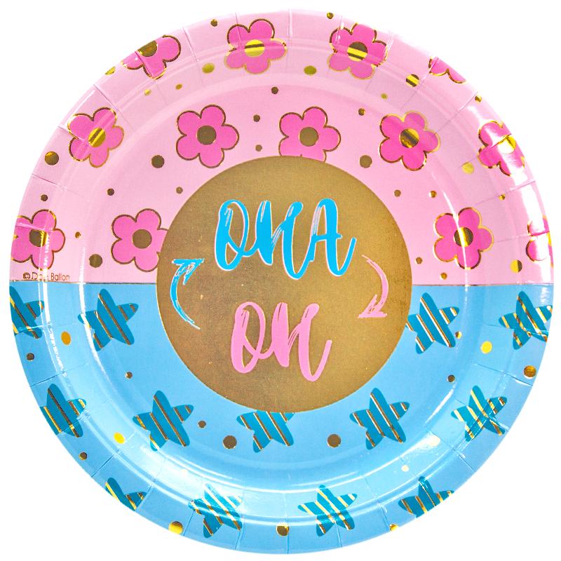 Тарелки (9''/23 см) Гендер Пати, Голубой/Розовый, Металлик, 6 шт.