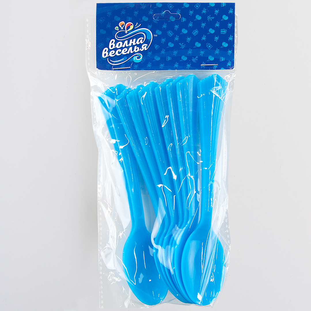 Ложки, Премиум, Голубой, 16 см, 10 шт. в упак. 