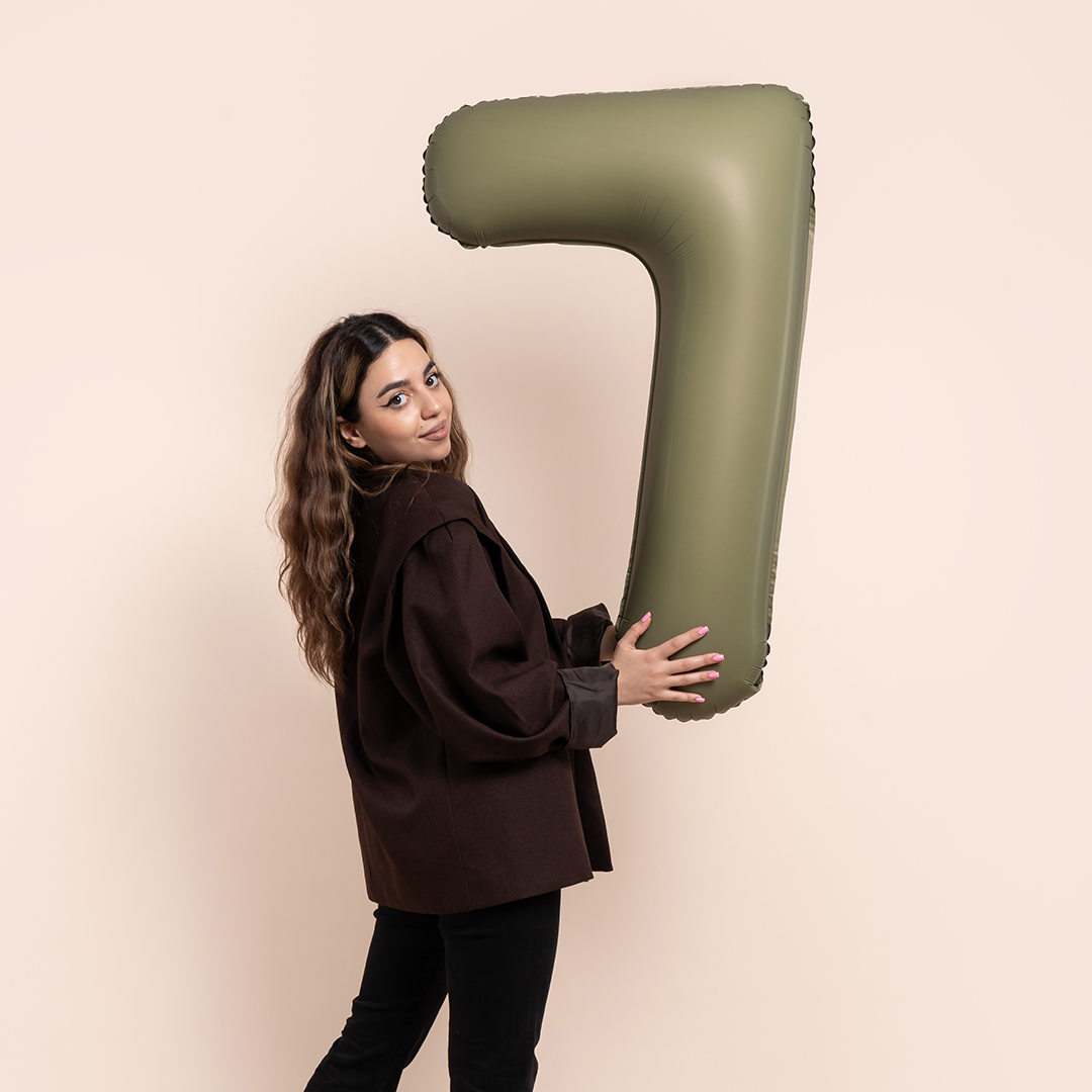 Шар (40''/102 см) Цифра, 7 Slim, Оливковый, Матовый, 1 шт.