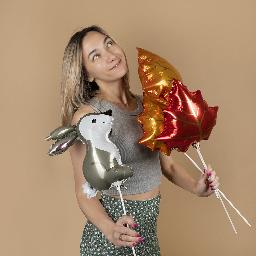 Шар с клапаном (14''/36 см) Мини-фигура, Кленовый лист, Оранжевый, 5 шт. в уп.