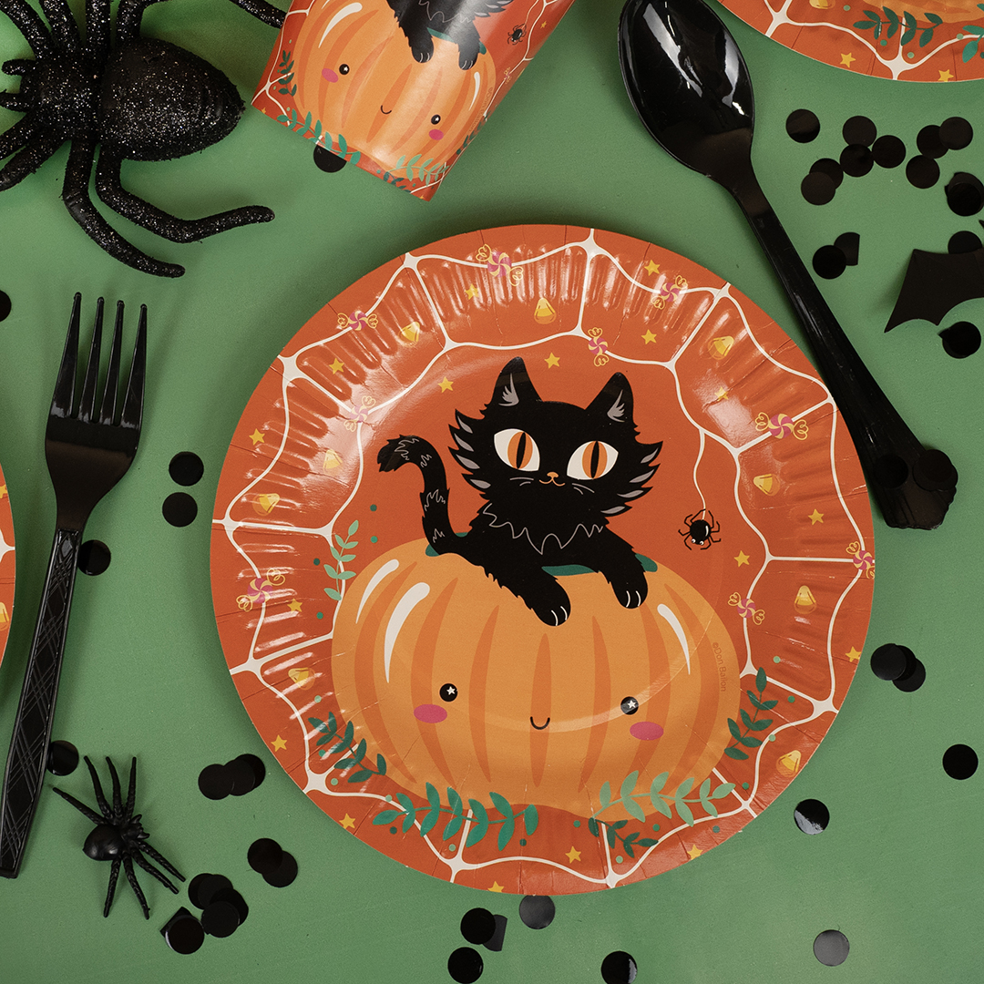 Стаканы (250 мл) Кошка на тыкве, Оранжевый, 6 шт.