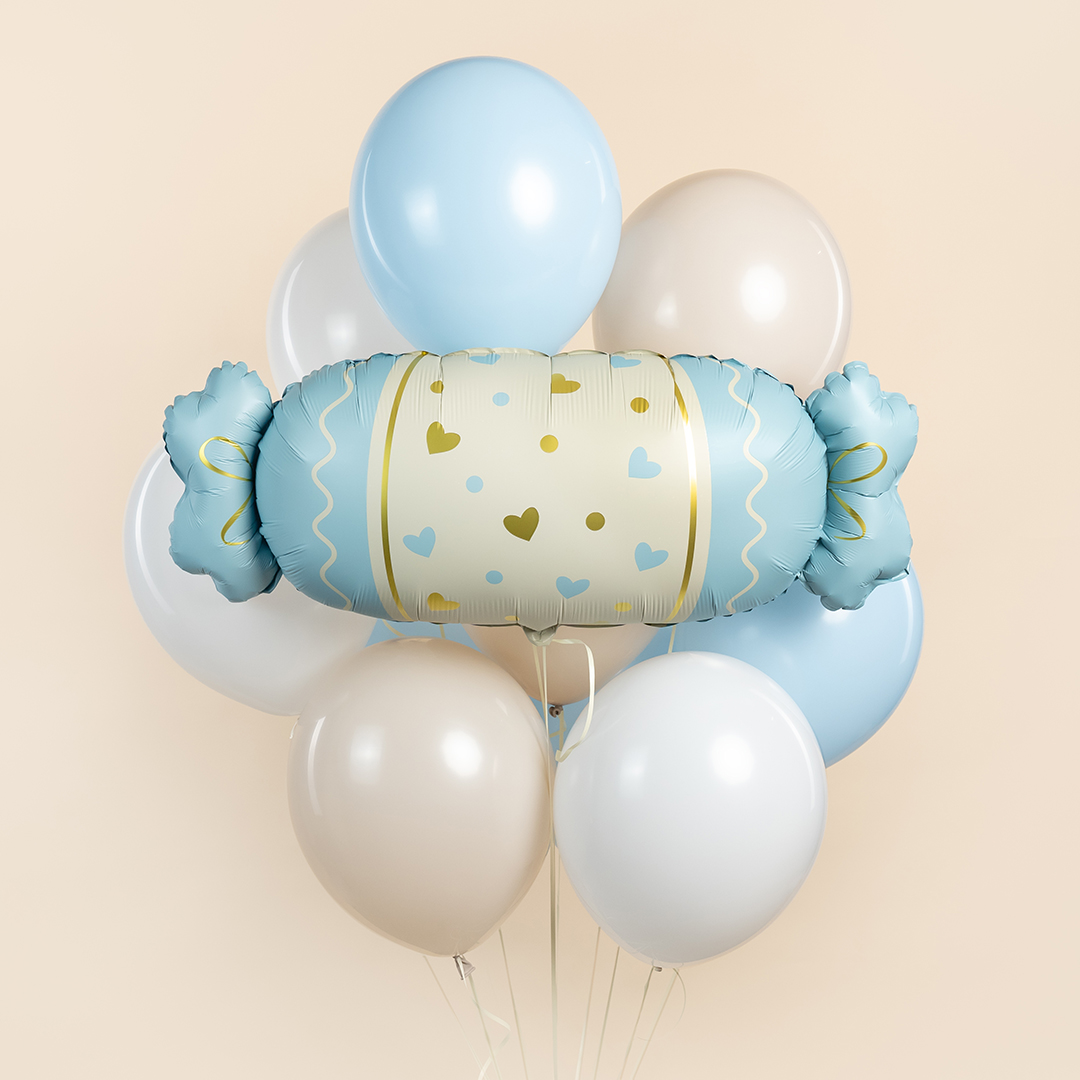 Шар (34''/86 см) Фигура, Конфета, Сердечки, Голубой, Сатин, 1 шт.