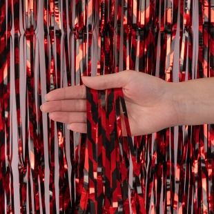 Занавес Дождик Зигзаги, Черный/Красный, Металлик, 100*200 см, 1 шт.