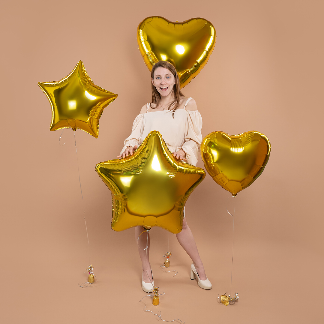 Шар (24''/61 см) Сердце, Золото, Металлик, 1 шт.