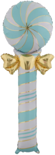 Шар (59''/150 см) Фигура, Леденец трость с бантом, Голубой/Золото, 1 шт.