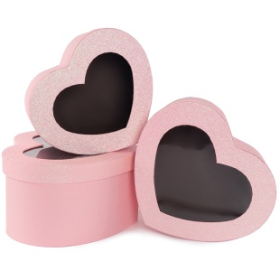 Набор коробок Сердце, с окошком, Розовый, 27*23*13 см, 3 шт. в упак. 
