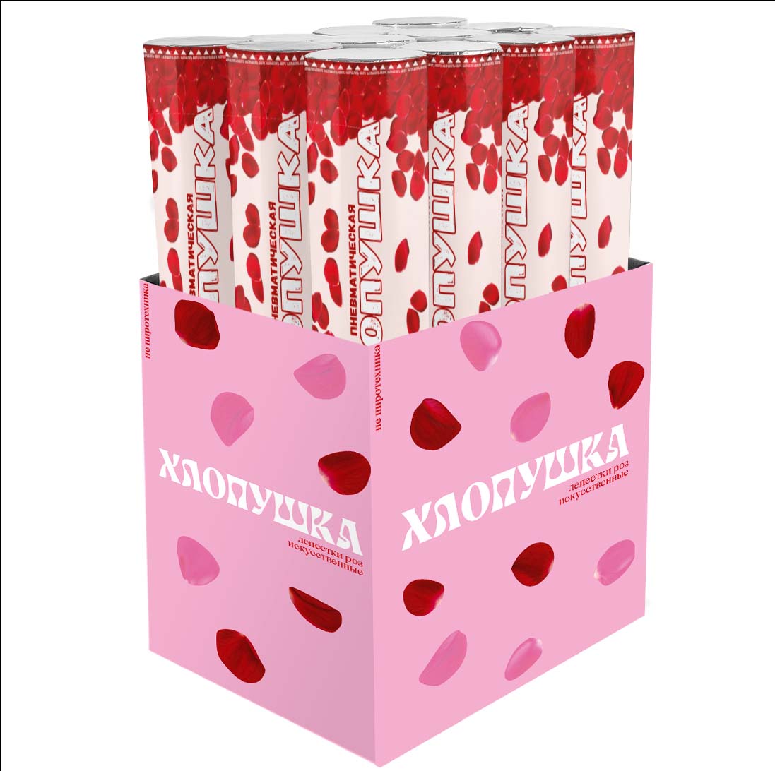 Пневмохлопушка (16/40 см), Лепестки роз, Красный, 1 шт.