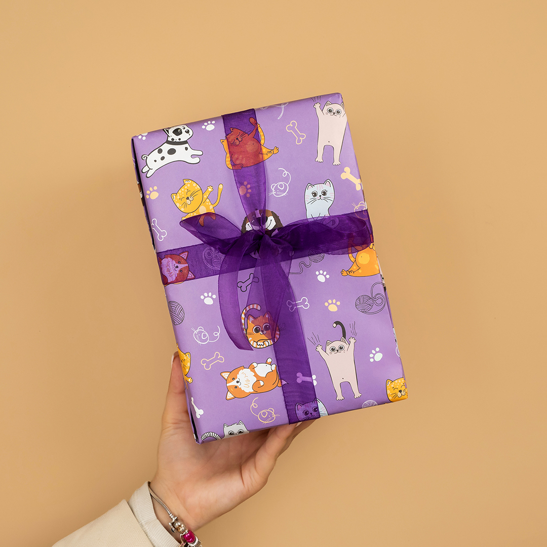 Упаковочная бумага 80гр (0,7*1 м) Кошечки Собачки, 10 шт.