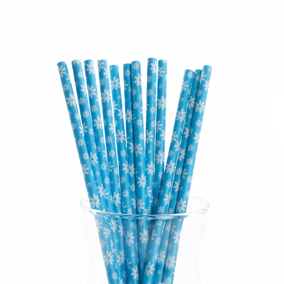Трубочки для коктейлей, Снежинки, Голубой/Белый, 12 шт. в упак. 
