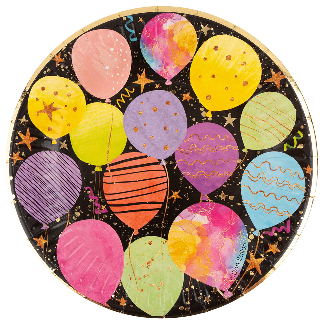 Тарелки (7''/18 см) Воздушные шары, Черный, Металлик, 6 шт.