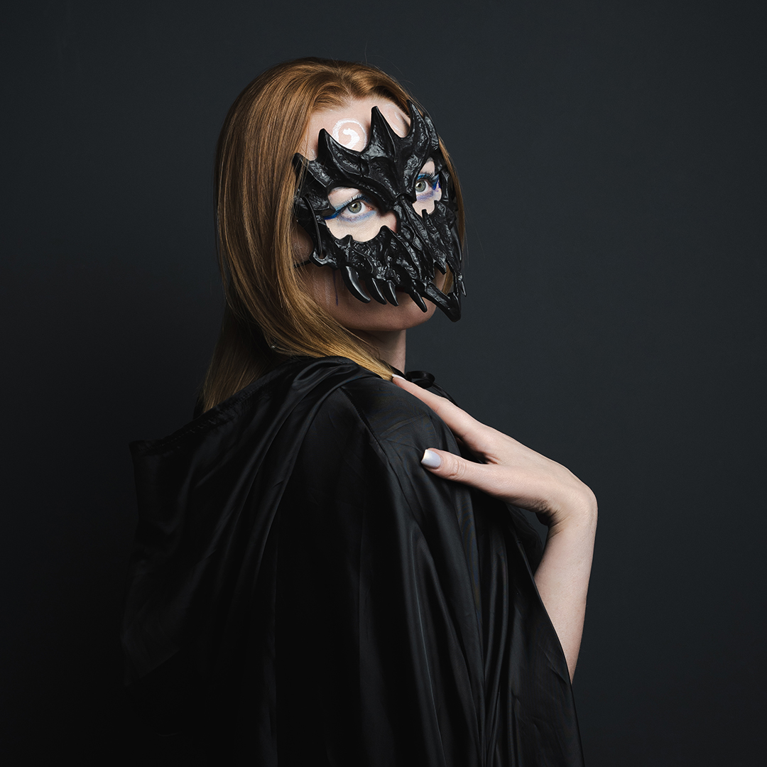 Карнавальная маска, Череп дракона, Черный, 16*18 см, 1 шт. 