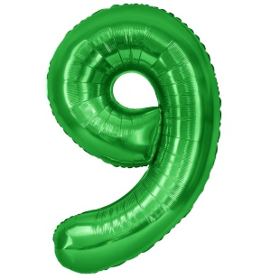 Шар (40''/102 см) Цифра, 9, Зеленый, Металлик, 1 шт. в уп.
