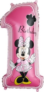 Шар (30''/76 см) Цифра, 1 Минни Маус, Розовый, 1 шт.