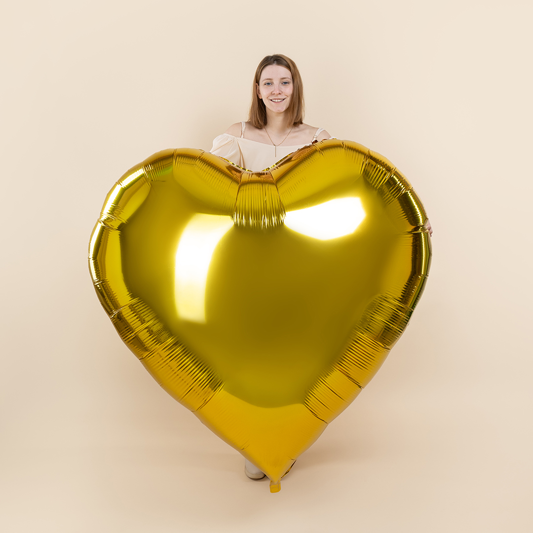 Шар (63''/160 см) Сердце, Золото, Металлик, 1 шт. в уп.