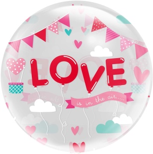 Шар с клапаном (18''/46 см) Сфера, Deco Bubble, Любовь, Прозрачный, Кристалл, 1 шт. в уп.